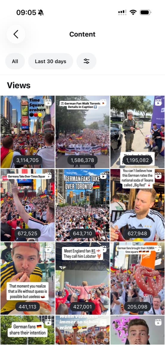 Best-of collage of the viral World Cup reels from the content internship.